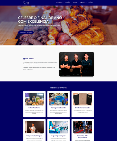 Print da página inicial do site GH2 Eventos